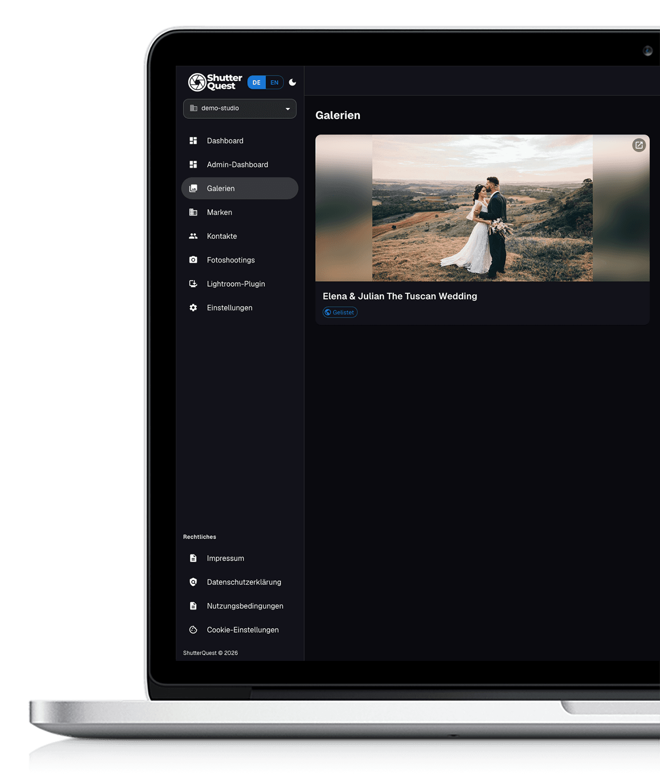 ShutterQuest Online-Galerie – Dashboard-Vorschau für Fotografen